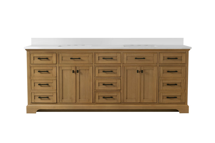 Milano 84" Double Sink Vanity with White Quartz Top - Design Element Bath Kitchen - Bathroom Vanity - Navy with Satin Gold Hardware