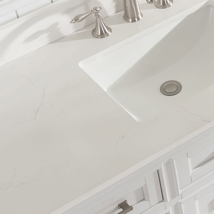 Milano 84" Double Sink Vanity with White Quartz Top - Design Element Bath Kitchen - Bathroom Vanity - Navy with Satin Gold Hardware