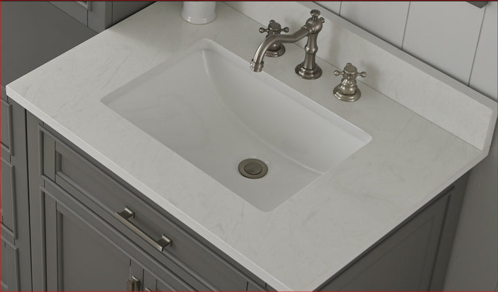Milano 84" Modular Double Sink Vanity Set with White Quartz Top - Design Element Bath Kitchen - Bathroom Vanity - Heritage Oak with Matte Black Hardware