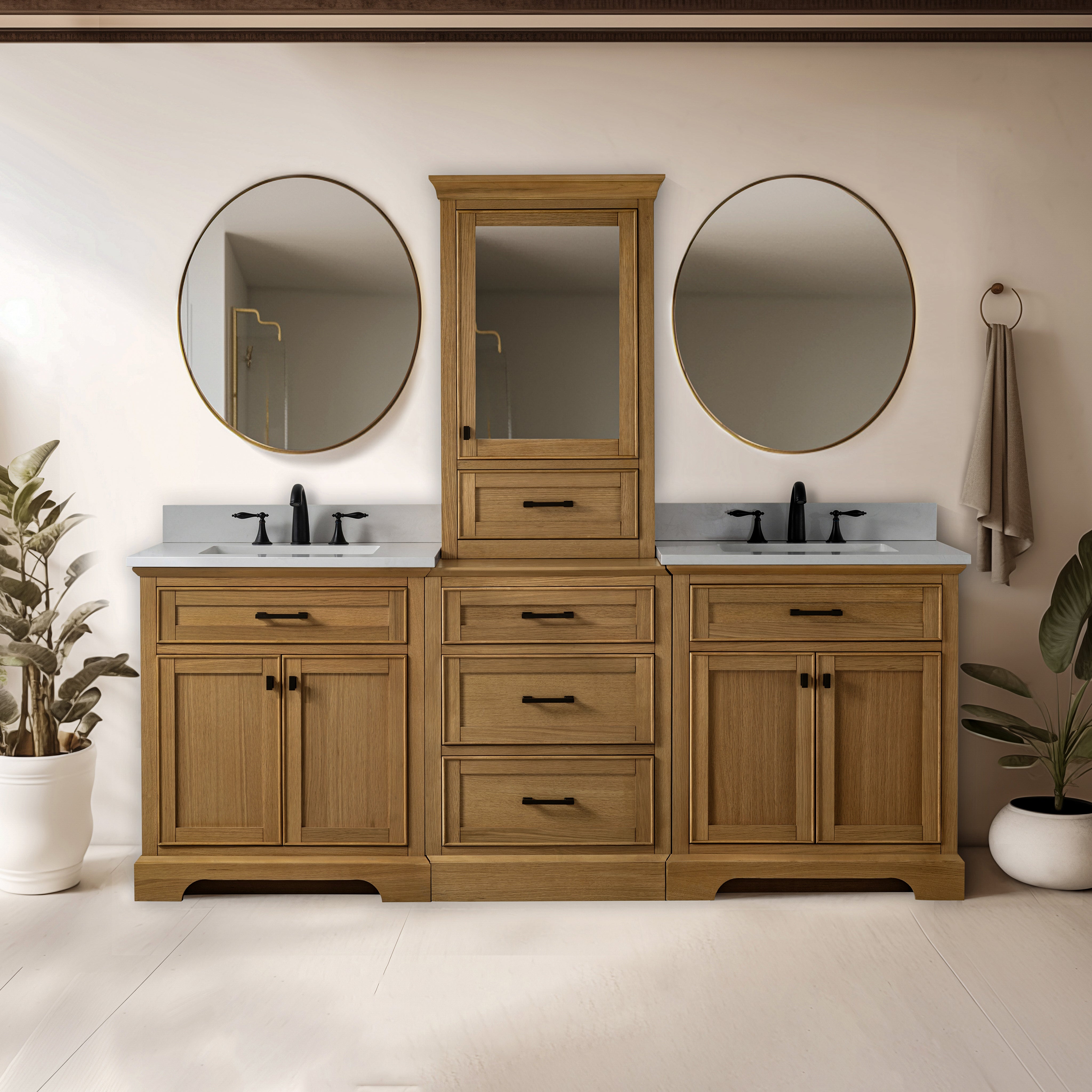 Milano 84" Modular Double Sink Vanity Set with White Quartz Top