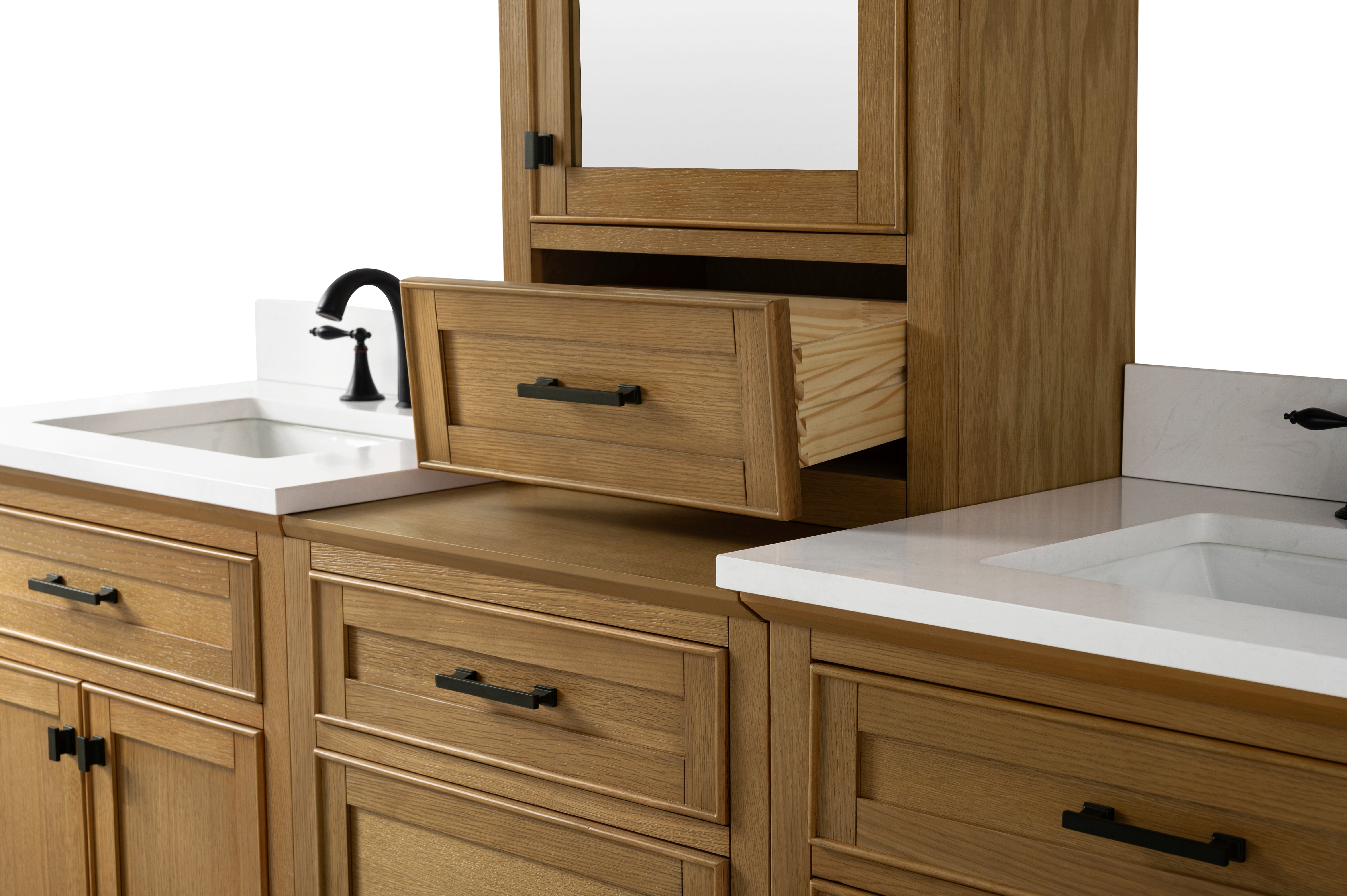 Milano 84" Modular Double Sink Vanity Set with White Quartz Top