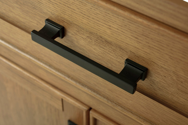 Milano 84" Modular Double Sink Vanity Set with White Quartz Top - Design Element Bath Kitchen - Bathroom Vanity - Heritage Oak with Matte Black Hardware