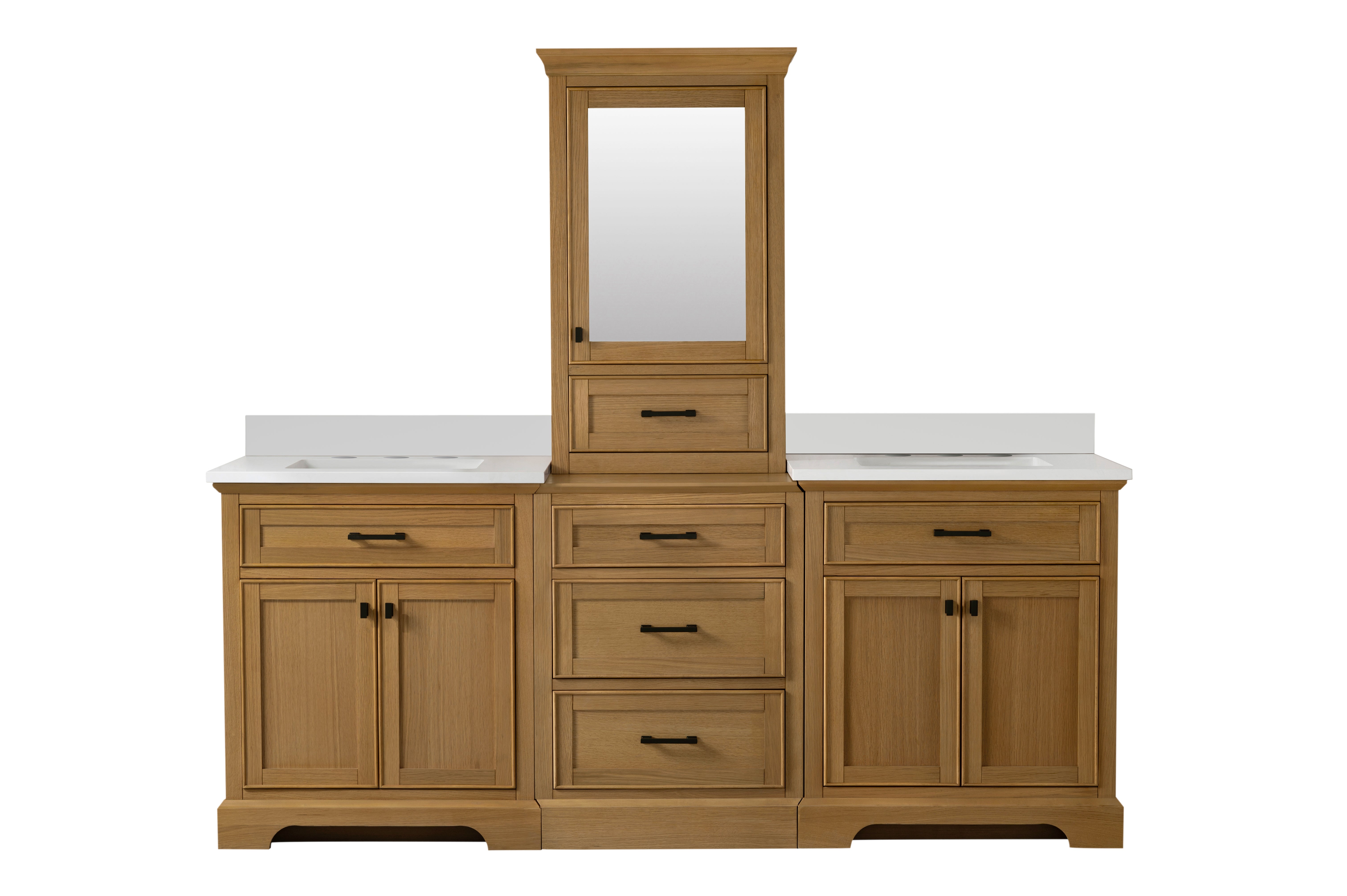 Milano 84" Modular Double Sink Vanity Set with White Quartz Top