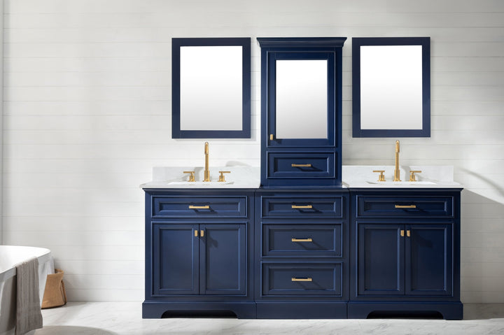 Milano 96" Modular Double Sink Vanity Set with White Quartz Top - Design Element Bath Kitchen - Bathroom Vanity - Heritage Oak with Matte Black Hardware