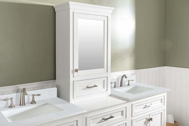 Milano 96" Modular Double Sink Vanity Set with White Quartz Top - Design Element Bath Kitchen - Bathroom Vanity - Heritage Oak with Matte Black Hardware