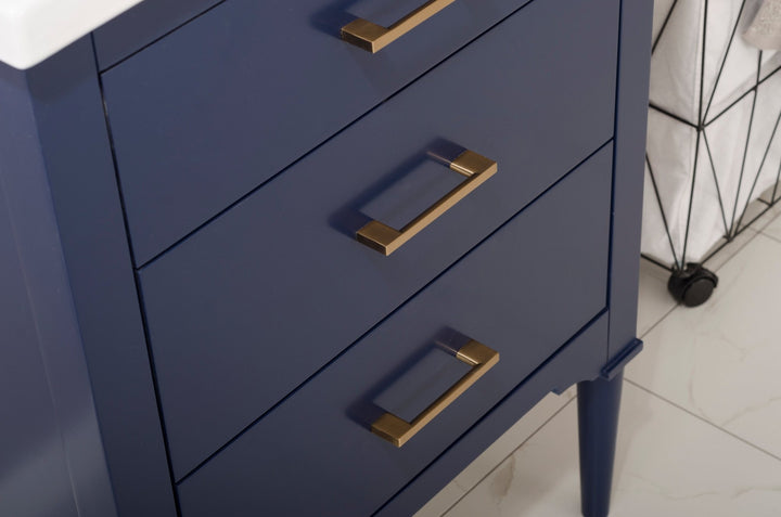 Mason 24" Single Sink Vanity with Porcelain Top - Design Element Bath Kitchen - Bathroom Vanity - Navy with Satin Gold Hardware