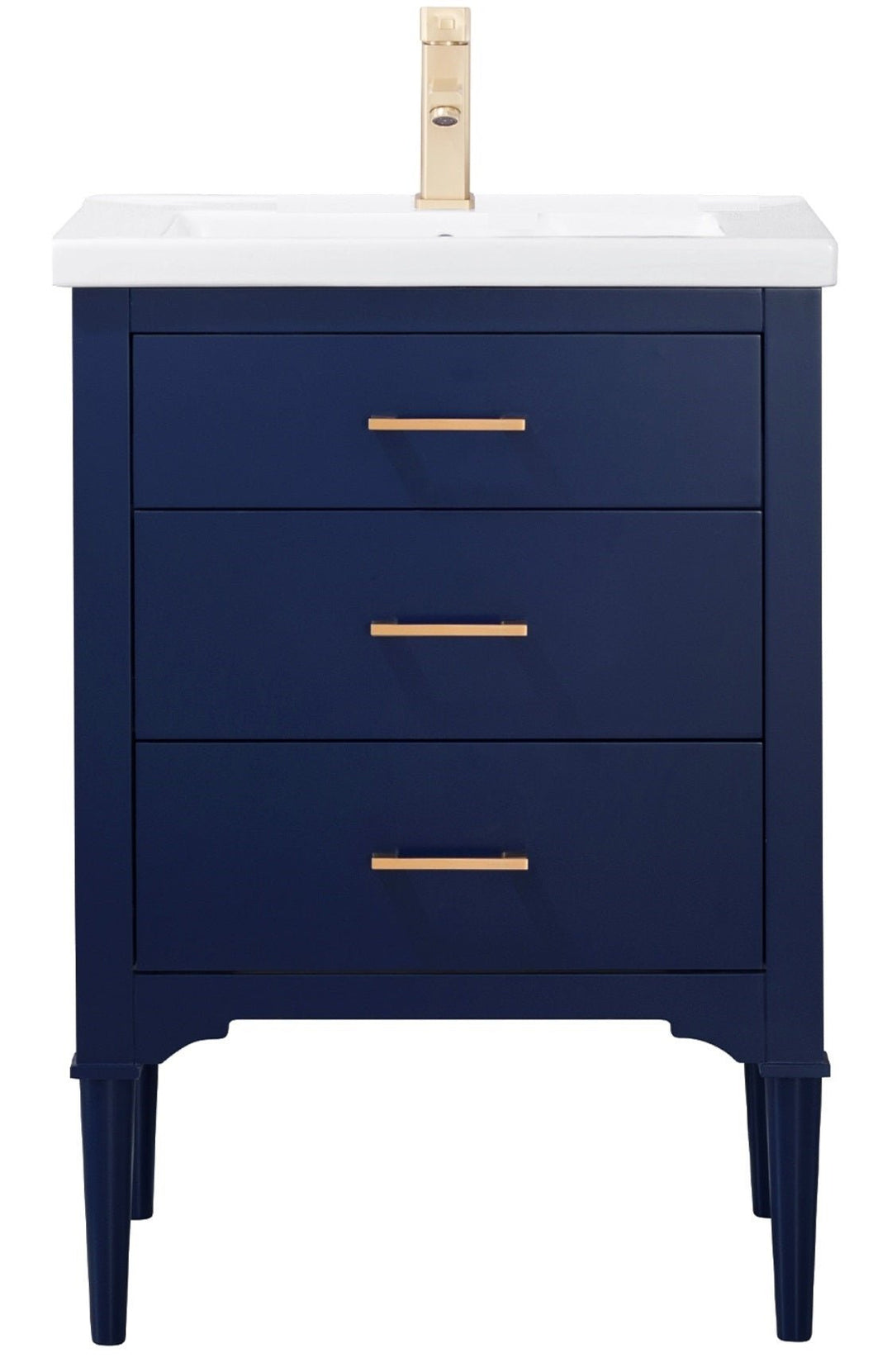 Mason 24" Single Sink Vanity with Porcelain Top - Design Element Bath Kitchen - Bathroom Vanity - Navy with Satin Gold Hardware