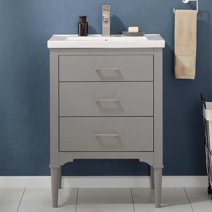 Mason 24" Single Sink Vanity with Porcelain Top - Design Element Bath Kitchen - Bathroom Vanity - Navy with Satin Gold Hardware