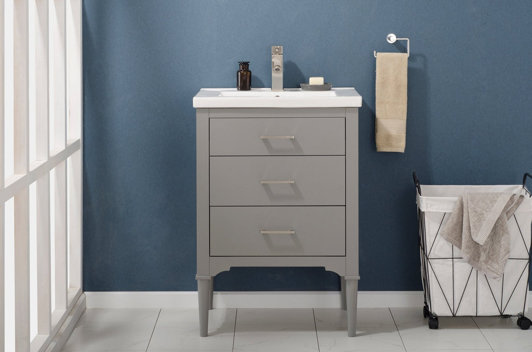 Mason 24" Single Sink Vanity with Porcelain Top - Design Element Bath Kitchen - Bathroom Vanity - Navy with Satin Gold Hardware