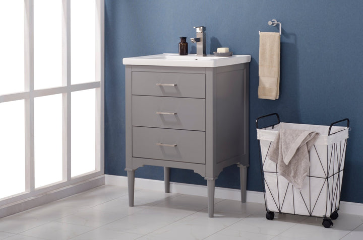 Mason 24" Single Sink Vanity with Porcelain Top - Design Element Bath Kitchen - Bathroom Vanity - Navy with Satin Gold Hardware