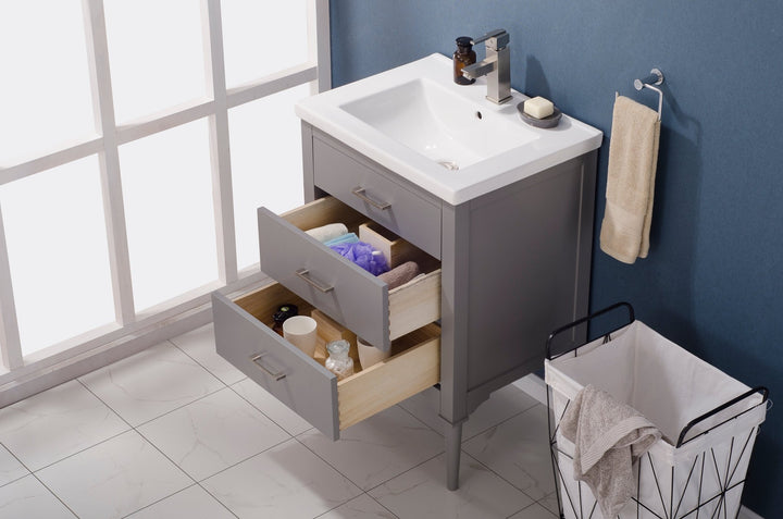 Mason 24" Single Sink Vanity with Porcelain Top - Design Element Bath Kitchen - Bathroom Vanity - Navy with Satin Gold Hardware