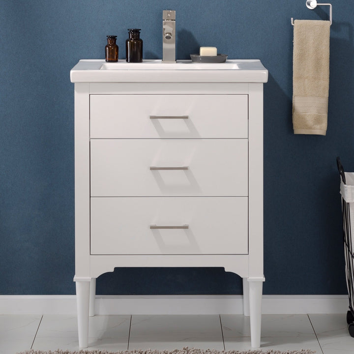 Mason 24" Single Sink Vanity with Porcelain Top - Design Element Bath Kitchen - Bathroom Vanity - Navy with Satin Gold Hardware