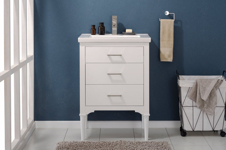 Mason 24" Single Sink Vanity with Porcelain Top - Design Element Bath Kitchen - Bathroom Vanity - Navy with Satin Gold Hardware