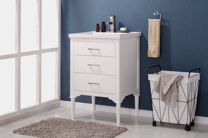 Mason 24" Single Sink Vanity with Porcelain Top - Design Element Bath Kitchen - Bathroom Vanity - Navy with Satin Gold Hardware