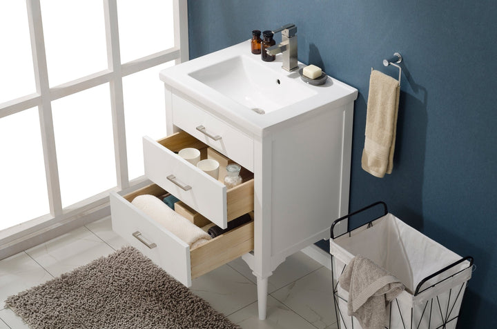 Mason 24" Single Sink Vanity with Porcelain Top - Design Element Bath Kitchen - Bathroom Vanity - Navy with Satin Gold Hardware