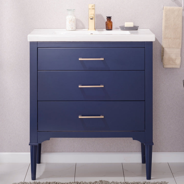 Mason 30" Single Sink Vanity with Porcelain Top - Design Element Bath Kitchen - Bathroom Vanity - White with Silver Satin Hardware