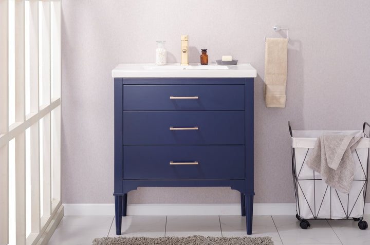 Mason 30" Single Sink Vanity with Porcelain Top - Design Element Bath Kitchen - Bathroom Vanity - White with Silver Satin Hardware