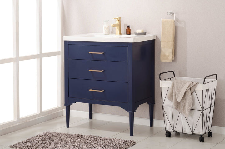 Mason 30" Single Sink Vanity with Porcelain Top - Design Element Bath Kitchen - Bathroom Vanity - White with Silver Satin Hardware