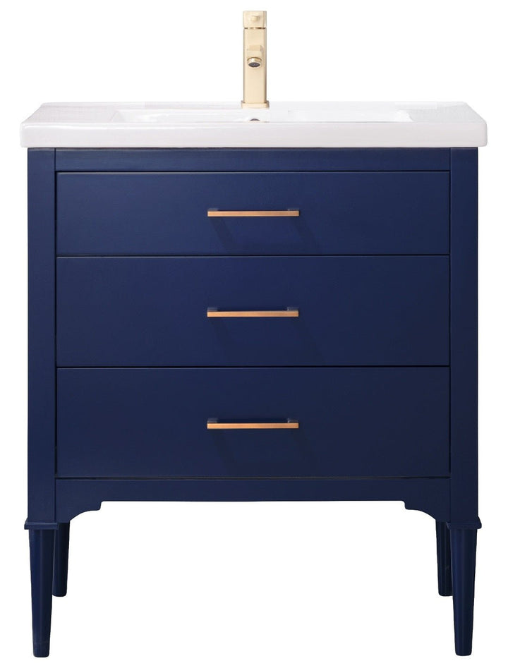 Mason 30" Single Sink Vanity with Porcelain Top - Design Element Bath Kitchen - Bathroom Vanity - White with Silver Satin Hardware