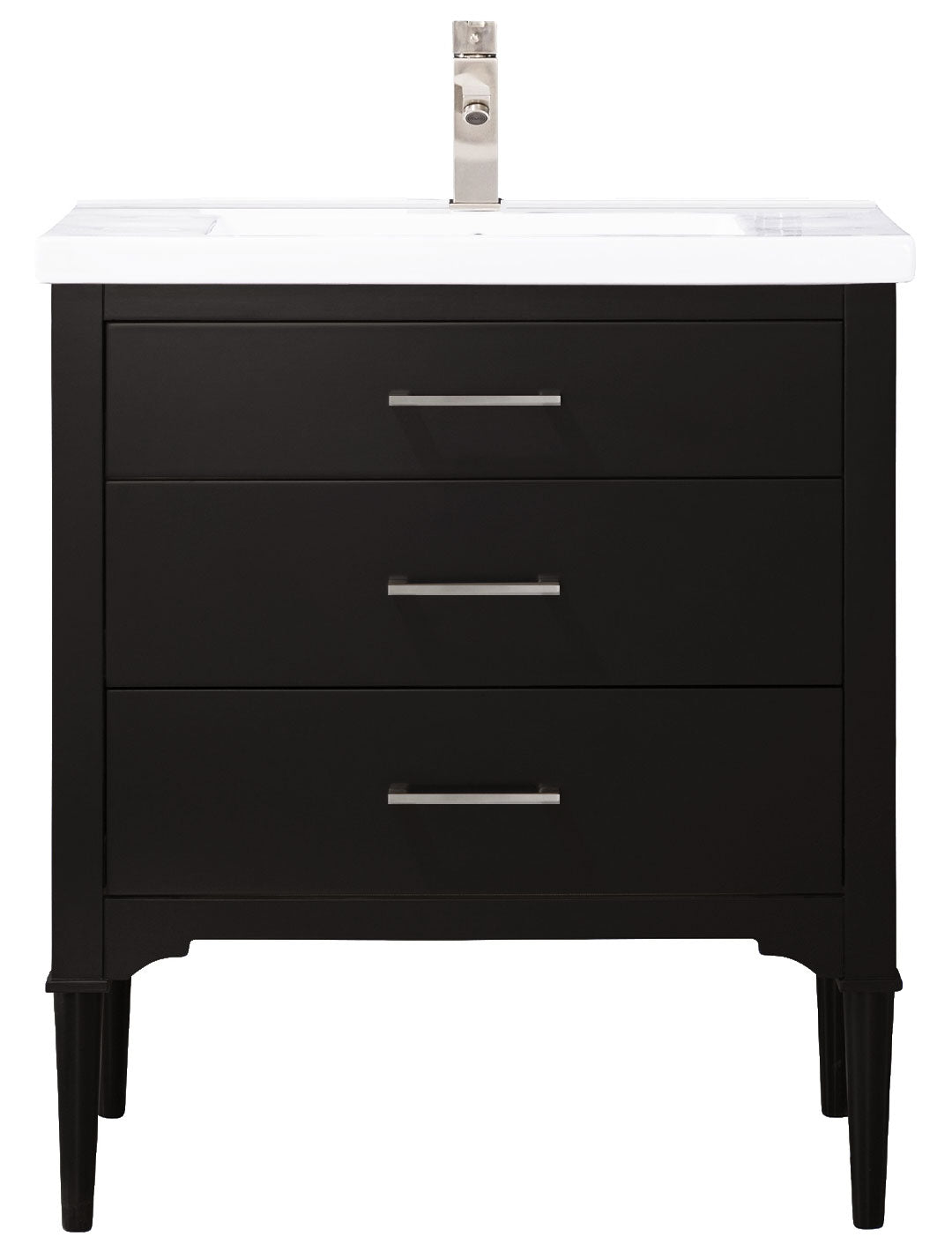 Mason 30" Single Sink Vanity with Porcelain Top - Design Element Bath Kitchen - Bathroom Vanity - White with Silver Satin Hardware