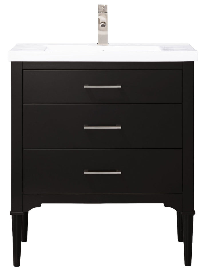 Mason 30" Single Sink Vanity with Porcelain Top - Design Element Bath Kitchen - Bathroom Vanity - White with Silver Satin Hardware