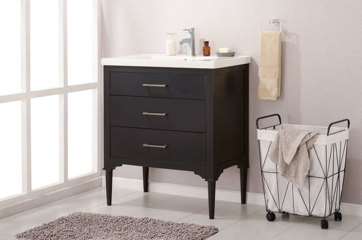 Mason 30" Single Sink Vanity with Porcelain Top - Design Element Bath Kitchen - Bathroom Vanity - White with Silver Satin Hardware