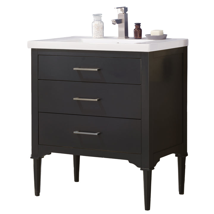Mason 30" Single Sink Vanity with Porcelain Top - Design Element Bath Kitchen - Bathroom Vanity - White with Silver Satin Hardware