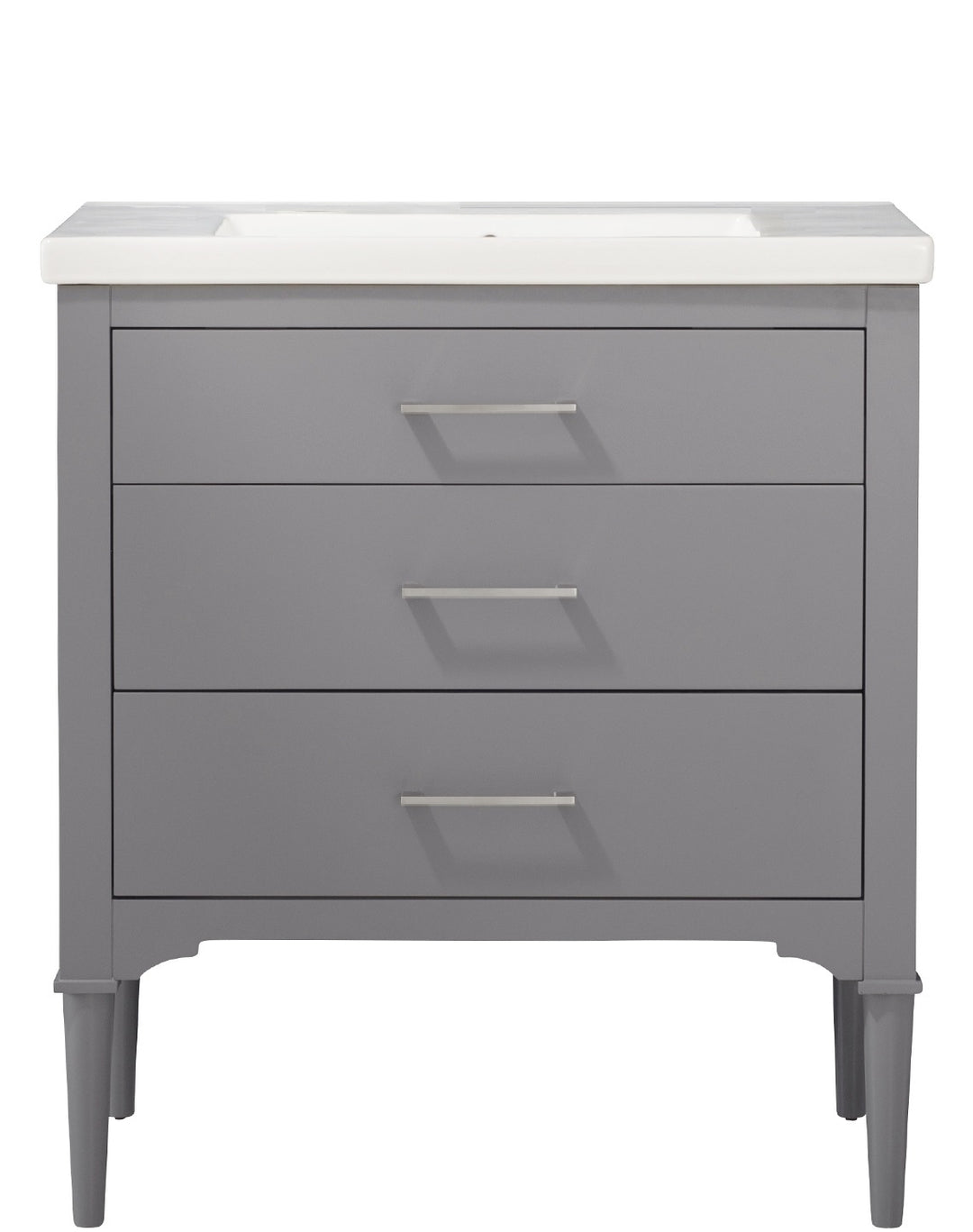 Mason 30" Single Sink Vanity with Porcelain Top - Design Element Bath Kitchen - Bathroom Vanity - White with Silver Satin Hardware