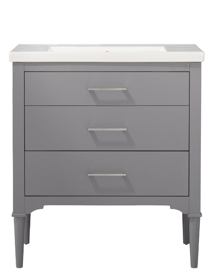 Mason 30" Single Sink Vanity with Porcelain Top - Design Element Bath Kitchen - Bathroom Vanity - White with Silver Satin Hardware