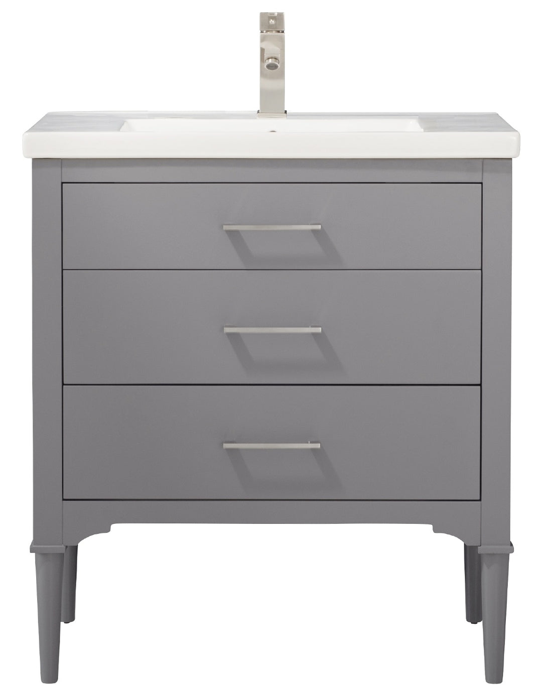 Mason 30" Single Sink Vanity with Porcelain Top - Design Element Bath Kitchen - Bathroom Vanity - White with Silver Satin Hardware