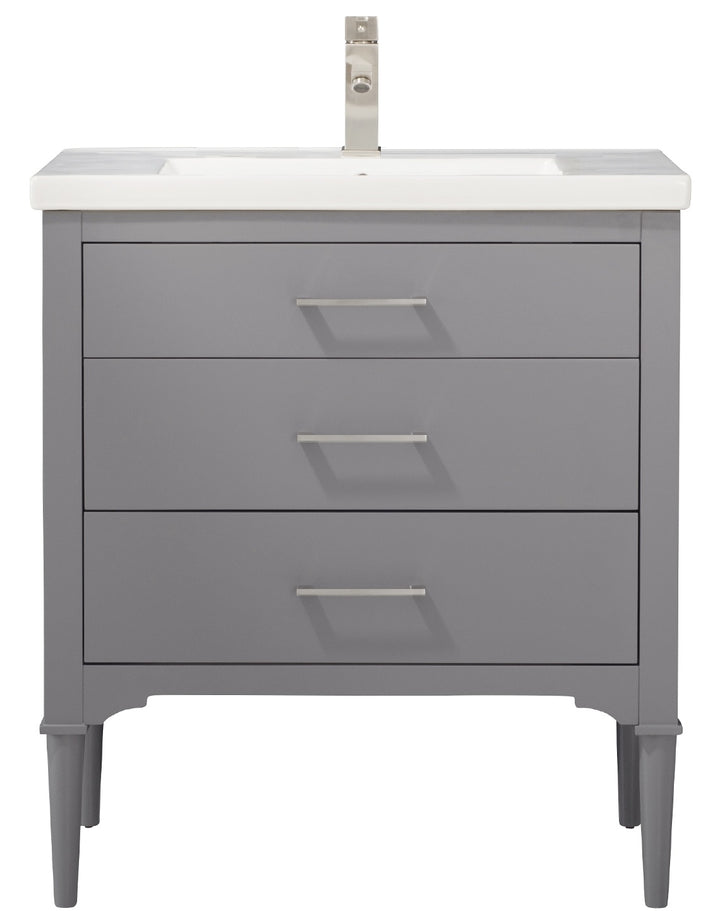 Mason 30" Single Sink Vanity with Porcelain Top - Design Element Bath Kitchen - Bathroom Vanity - White with Silver Satin Hardware