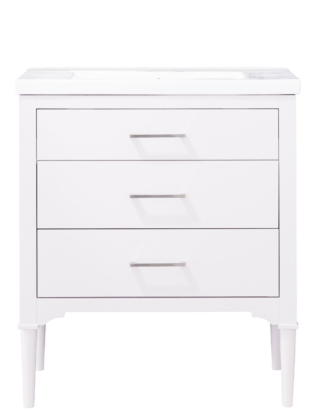 Mason 30" Single Sink Vanity with Porcelain Top - Design Element Bath Kitchen - Bathroom Vanity - White with Silver Satin Hardware
