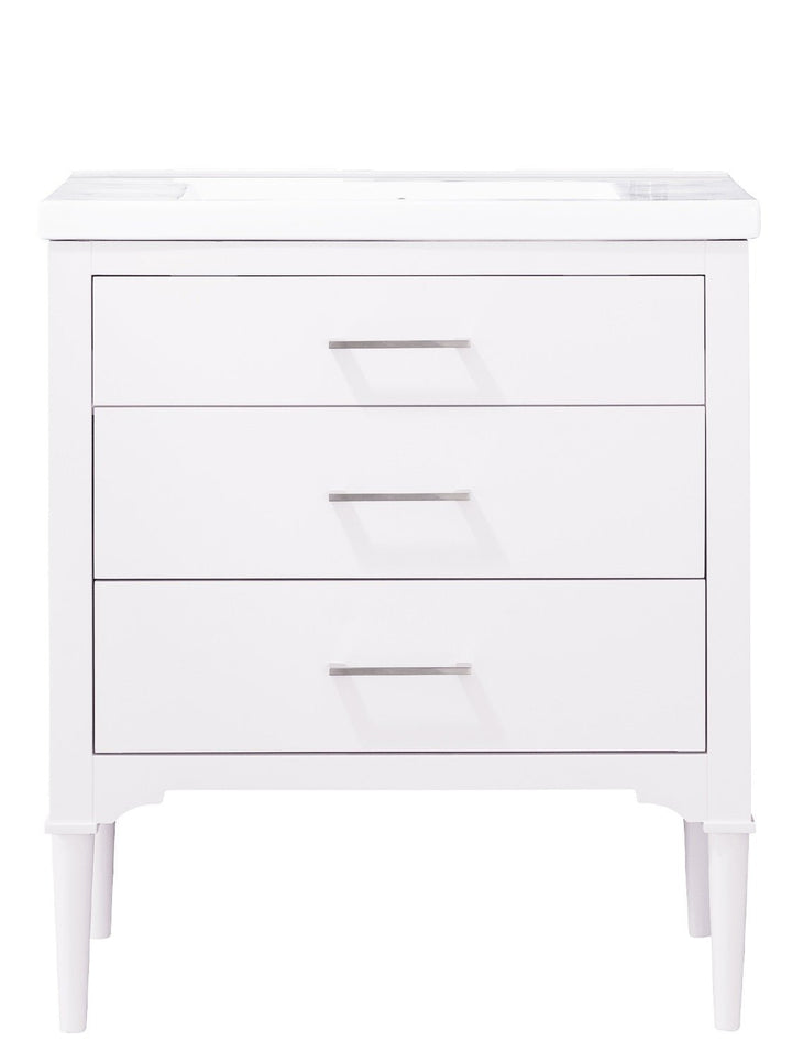 Mason 30" Single Sink Vanity with Porcelain Top - Design Element Bath Kitchen - Bathroom Vanity - White with Silver Satin Hardware