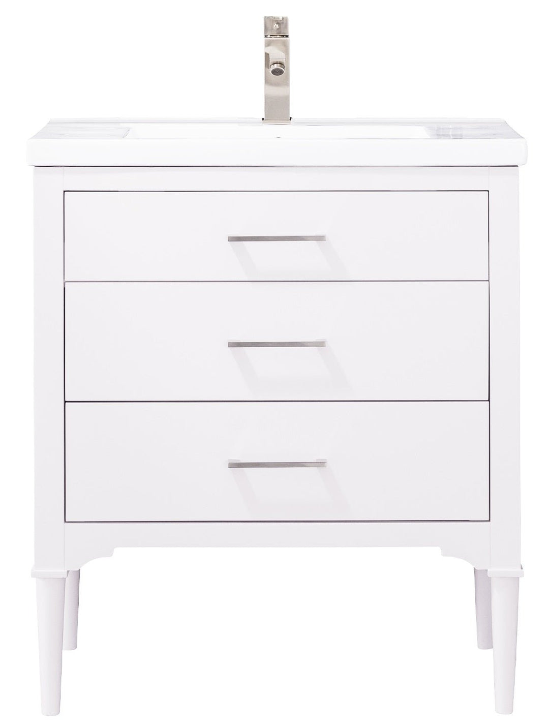 Mason 30" Single Sink Vanity with Porcelain Top - Design Element Bath Kitchen - Bathroom Vanity - White with Silver Satin Hardware