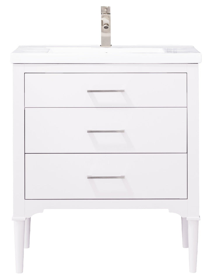 Mason 30" Single Sink Vanity with Porcelain Top - Design Element Bath Kitchen - Bathroom Vanity - White with Silver Satin Hardware