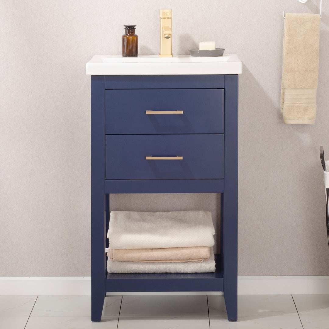 Cara 20" Single Sink Vanity with Porcelain Top - Design Element Bath Kitchen - Bathroom Vanity - White with Silver Satin Hardware