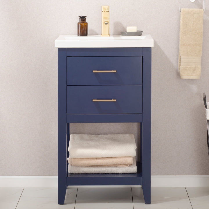 Cara 20" Single Sink Vanity with Porcelain Top - Design Element Bath Kitchen - Bathroom Vanity - White with Silver Satin Hardware