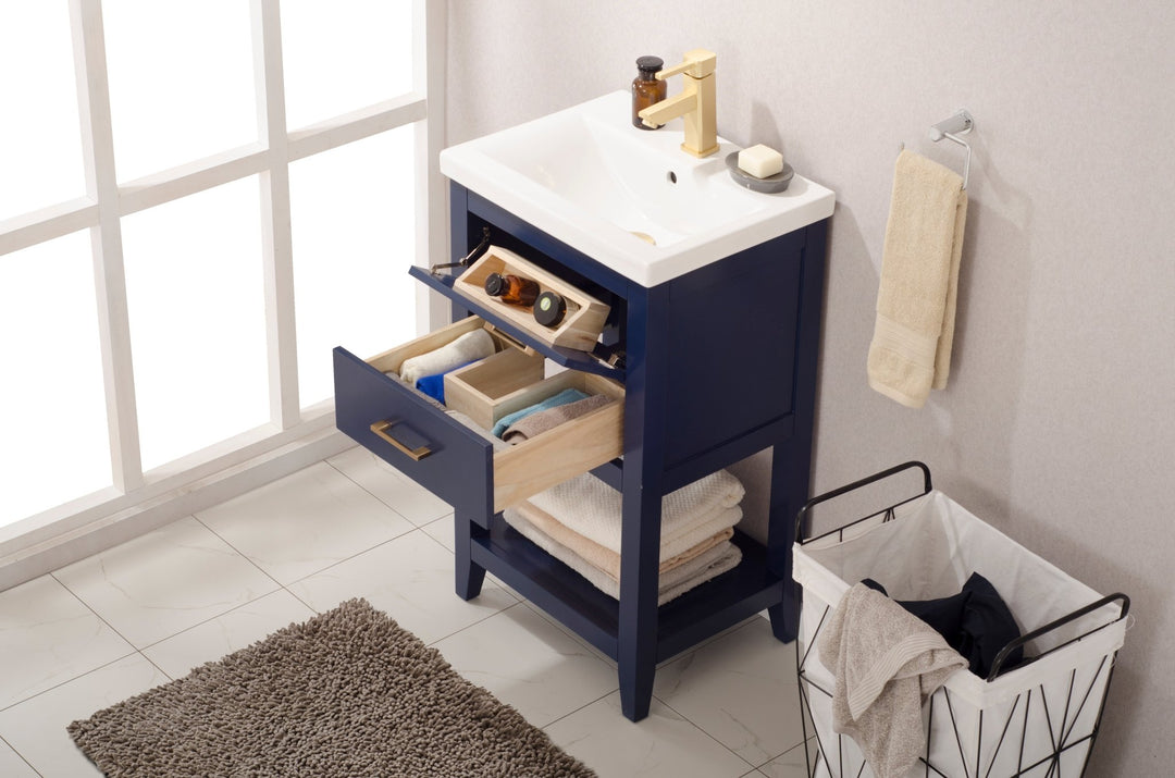 Cara 20" Single Sink Vanity with Porcelain Top - Design Element Bath Kitchen - Bathroom Vanity - White with Silver Satin Hardware
