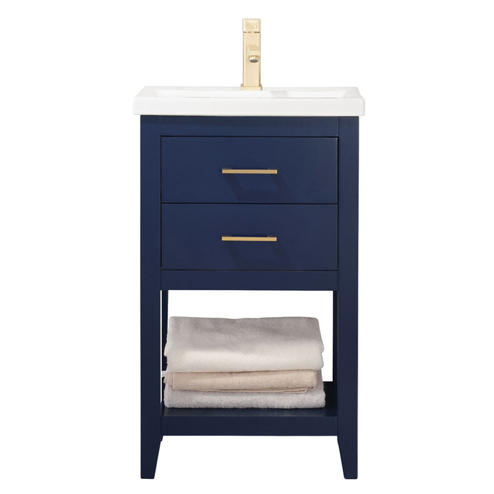 Cara 20" Single Sink Vanity with Porcelain Top - Design Element Bath Kitchen - Bathroom Vanity - White with Silver Satin Hardware