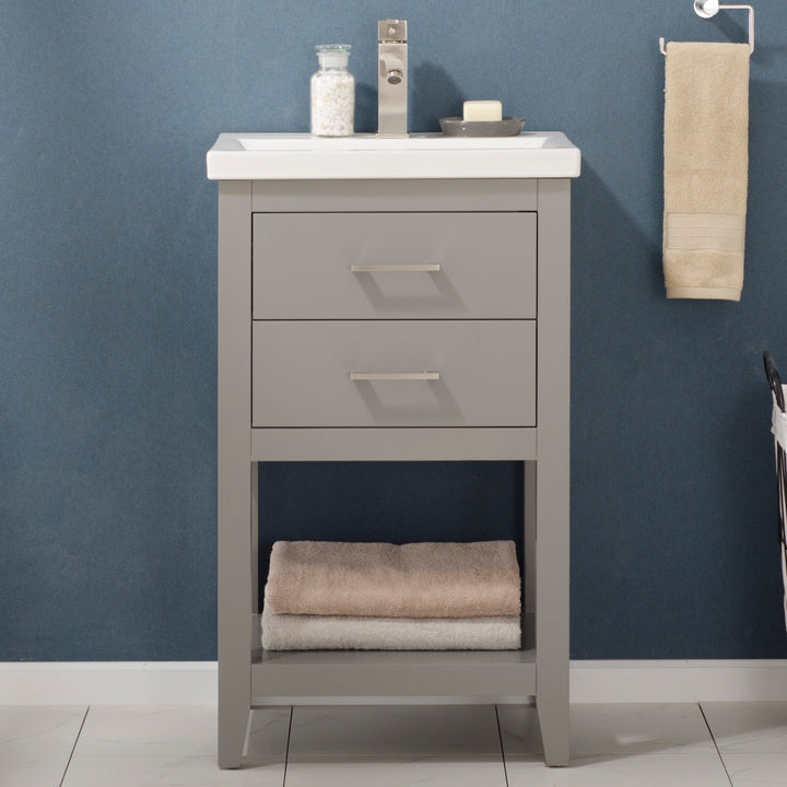 Cara 20" Single Sink Vanity with Porcelain Top - Design Element Bath Kitchen - Bathroom Vanity - White with Silver Satin Hardware