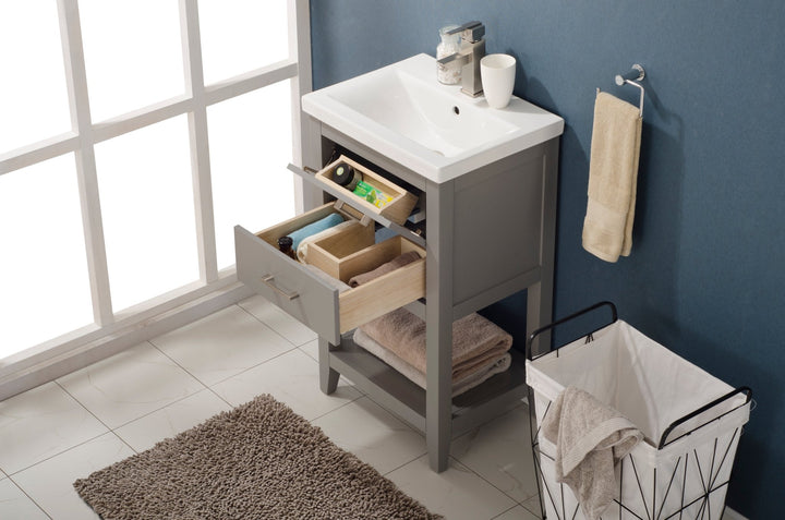 Cara 20" Single Sink Vanity with Porcelain Top - Design Element Bath Kitchen - Bathroom Vanity - White with Silver Satin Hardware
