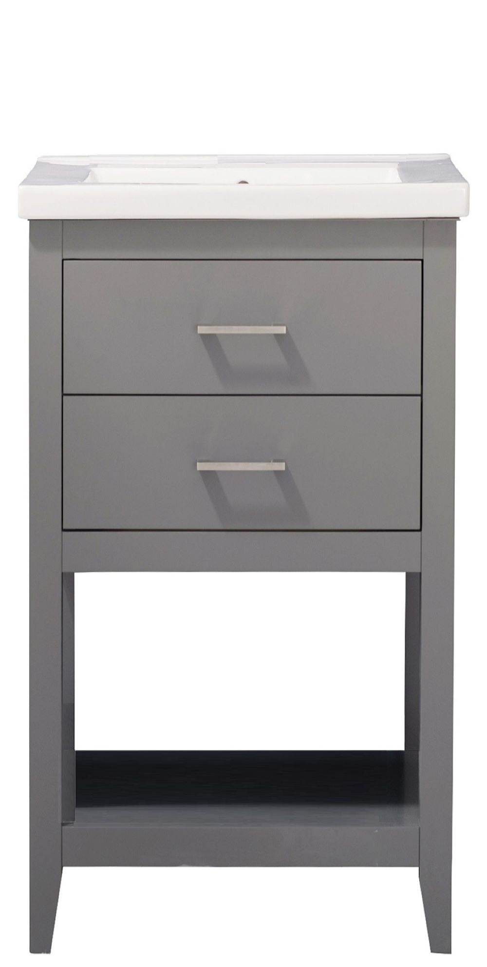 Cara 20" Single Sink Vanity with Porcelain Top - Design Element Bath Kitchen - Bathroom Vanity - White with Silver Satin Hardware