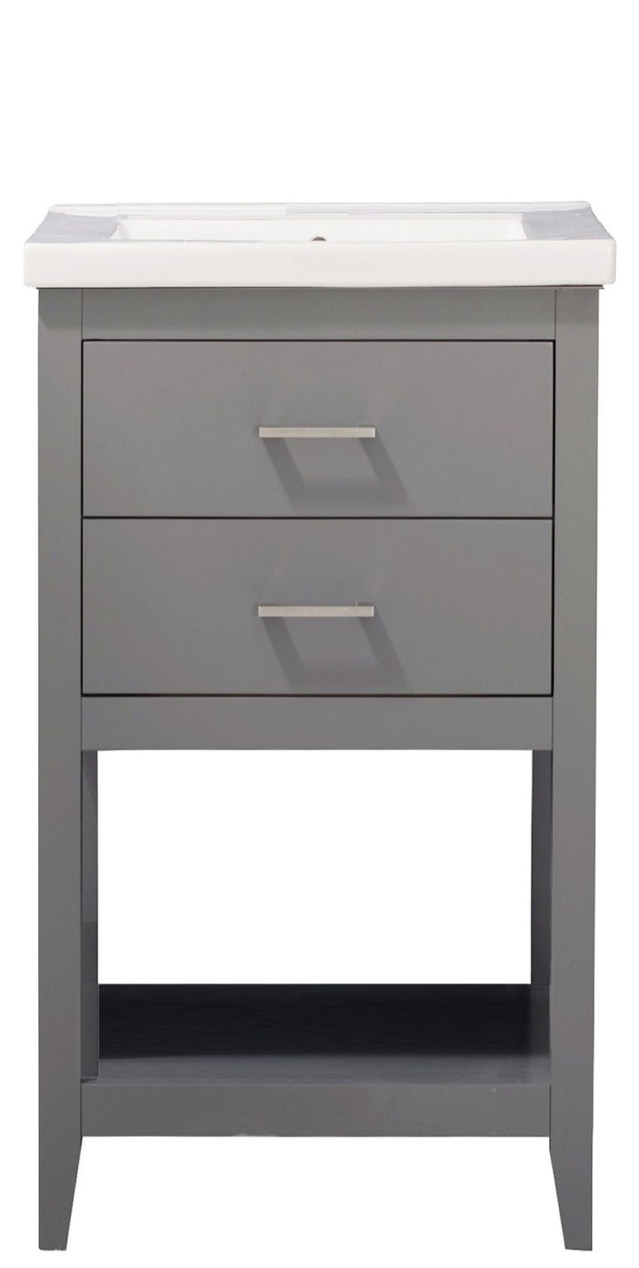 Cara 20" Single Sink Vanity with Porcelain Top - Design Element Bath Kitchen - Bathroom Vanity - White with Silver Satin Hardware