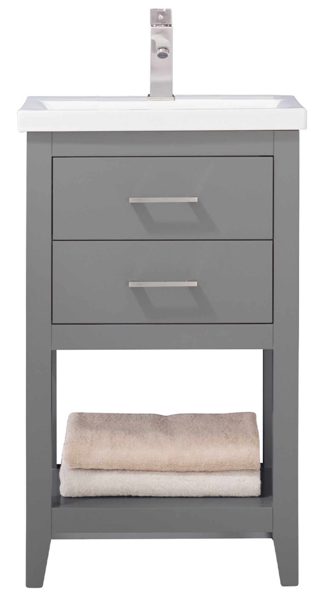 Cara 20" Single Sink Vanity with Porcelain Top - Design Element Bath Kitchen - Bathroom Vanity - White with Silver Satin Hardware