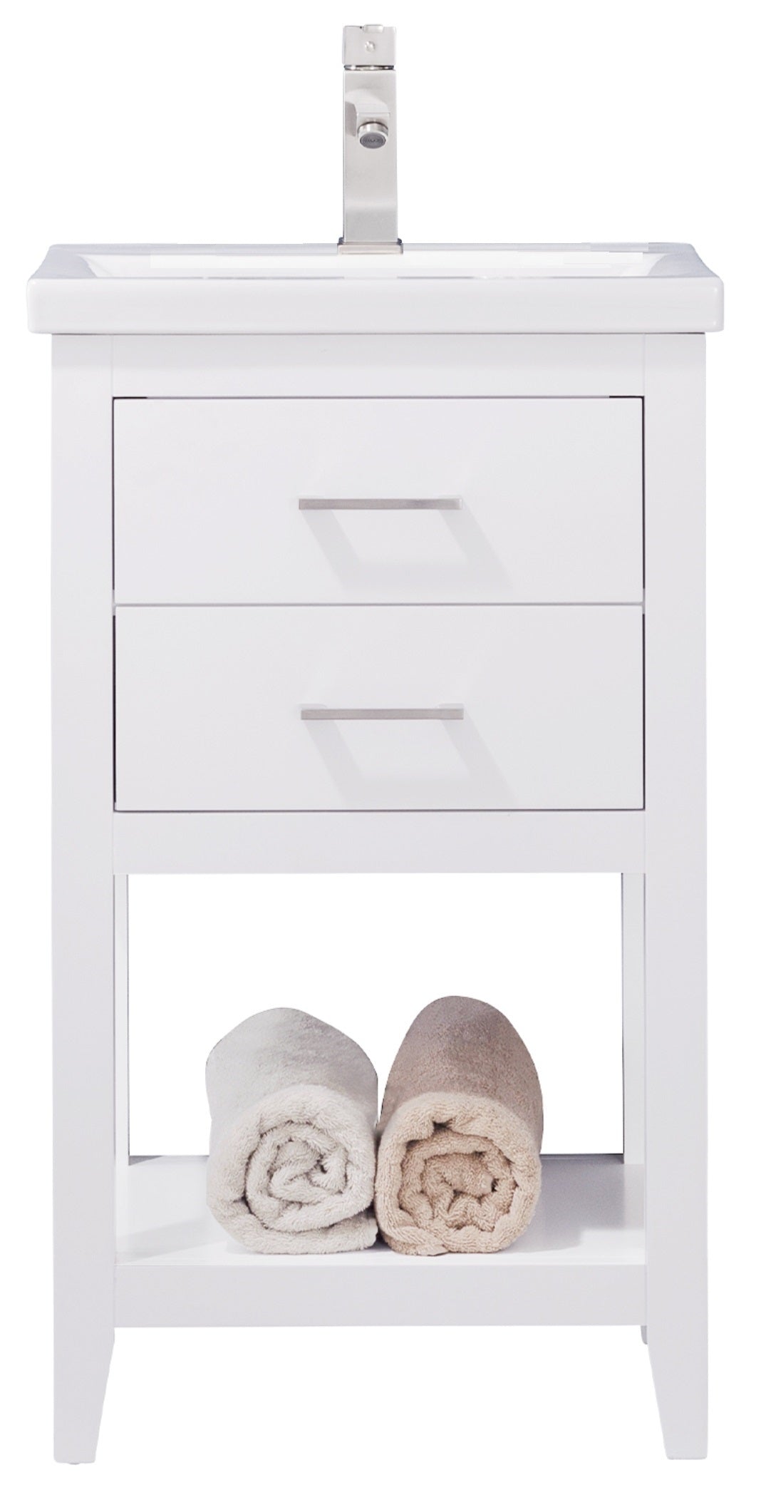 Cara 20" Single Sink Vanity with Porcelain Top - Design Element Bath Kitchen - Bathroom Vanity - White with Silver Satin Hardware