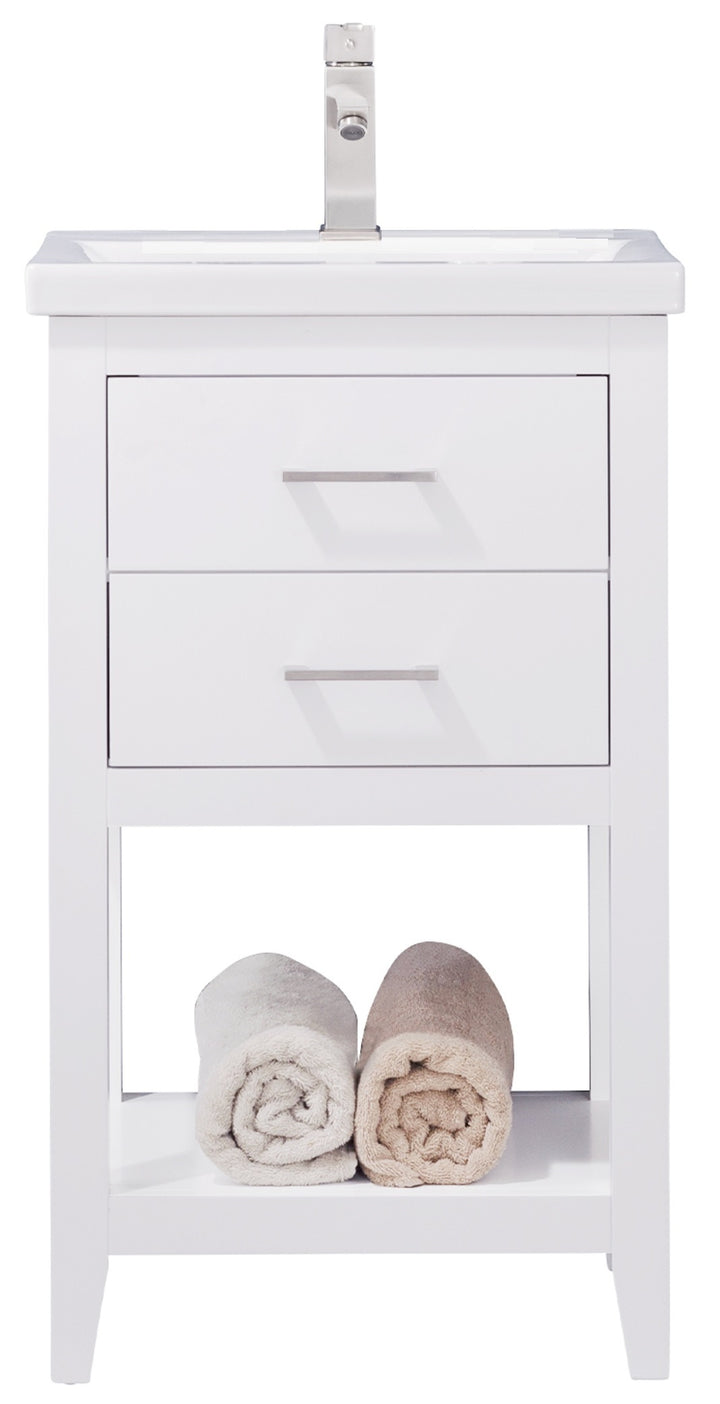 Cara 20" Single Sink Vanity with Porcelain Top - Design Element Bath Kitchen - Bathroom Vanity - White with Silver Satin Hardware