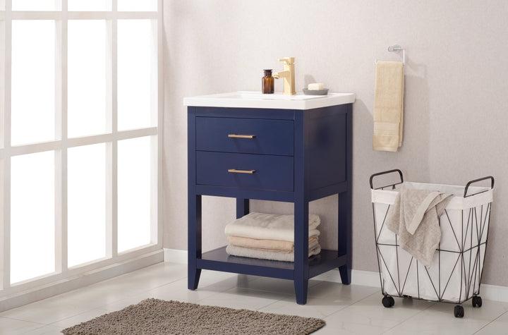 Cara 24" Single Sink Vanity with Porcelain Top - Design Element Bath Kitchen - Bathroom Vanity - White with Silver Satin Hardware