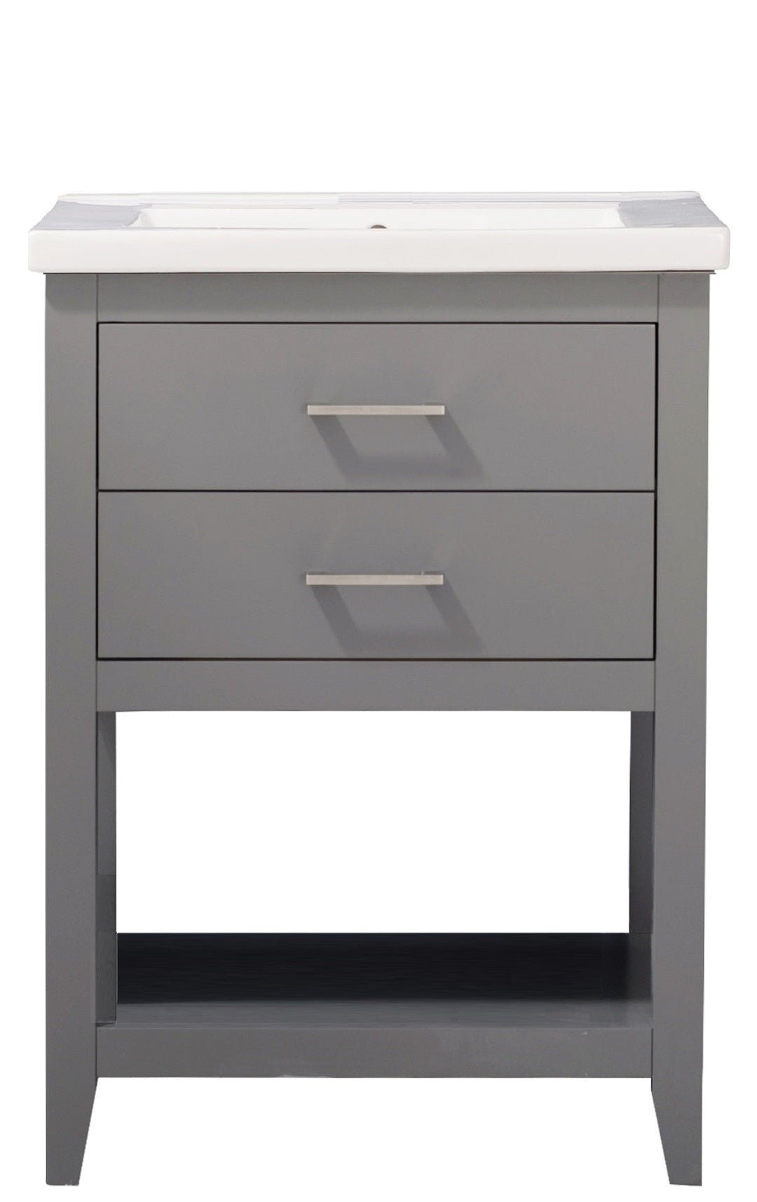 Cara 24" Single Sink Vanity with Porcelain Top - Design Element Bath Kitchen - Bathroom Vanity - White with Silver Satin Hardware