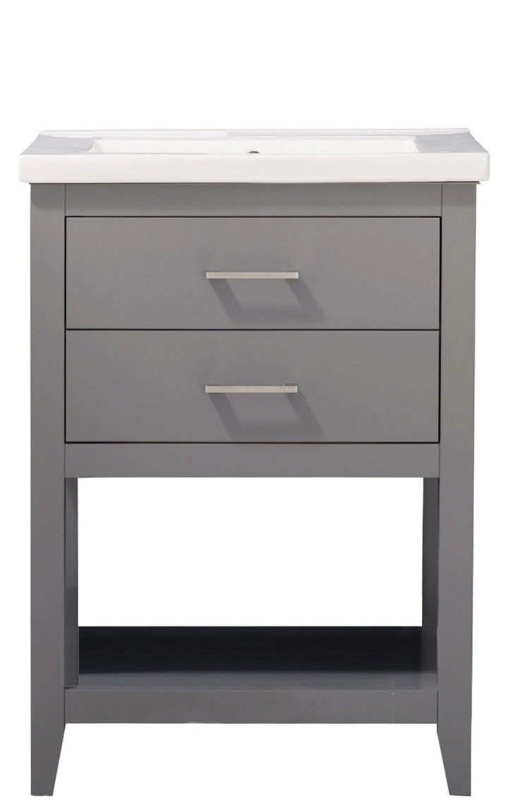 Cara 24" Single Sink Vanity with Porcelain Top - Design Element Bath Kitchen - Bathroom Vanity - White with Silver Satin Hardware