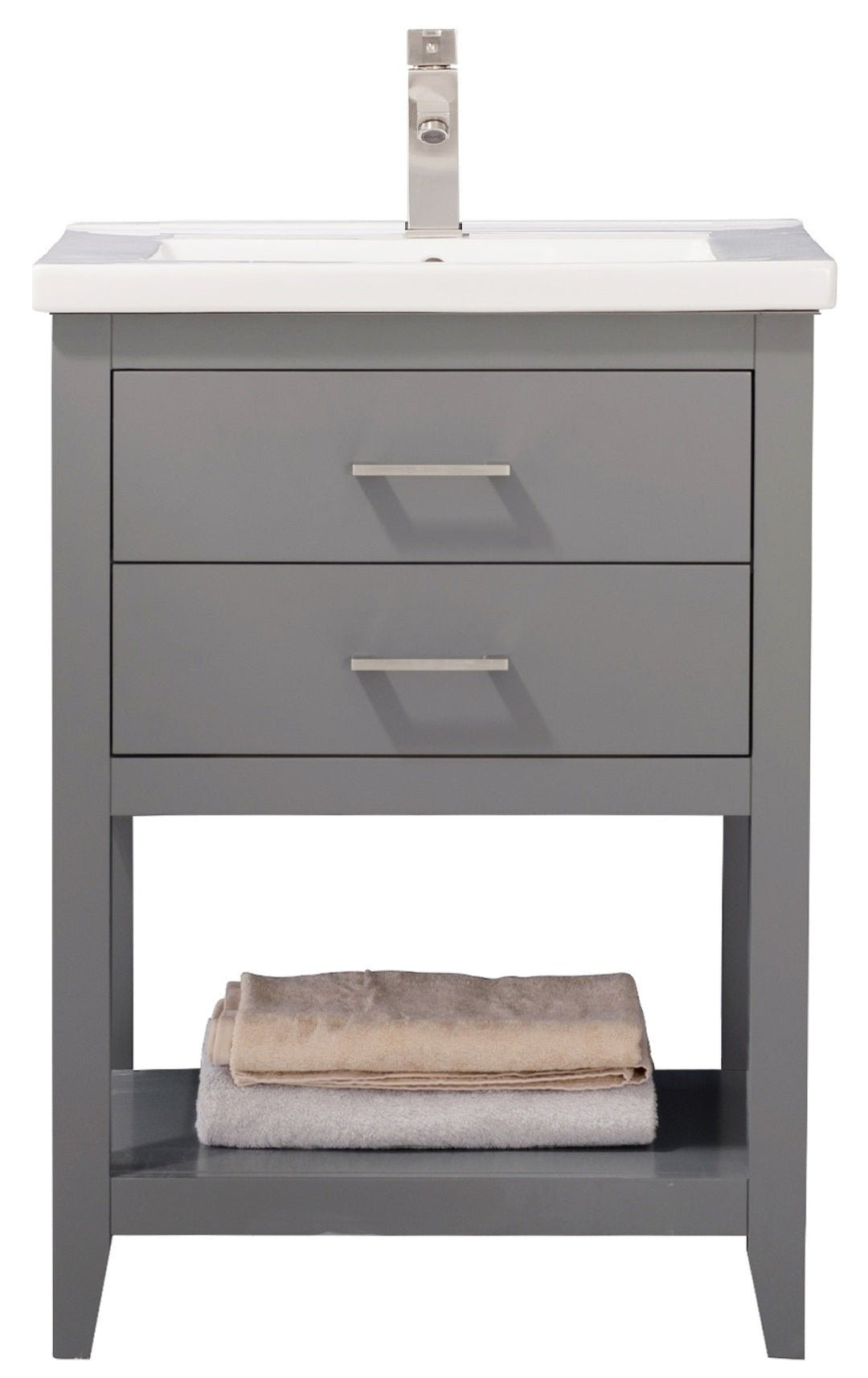 Cara 24" Single Sink Vanity with Porcelain Top - Design Element Bath Kitchen - Bathroom Vanity - White with Silver Satin Hardware